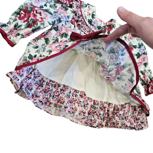 2 Vintage 90s Girls 18 Month 2T Floral Party Dresses Layered‎ Pink Collar Formal - Picture 5 of 14